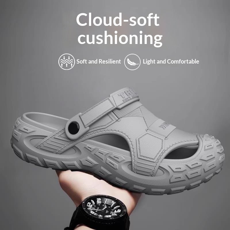 Mens Summer Outdoor Non-Slip Soft-Soled Closed-Toe Beach Clog Shoes