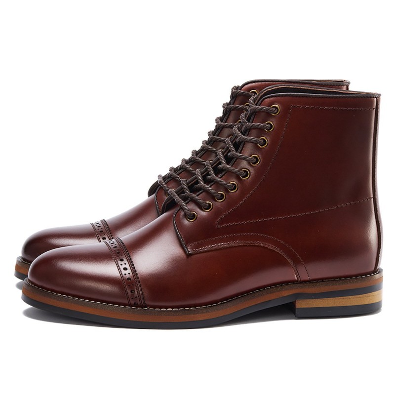 Brown High Men’s Mid-Top Martin Boots Classic Lace-Up Ankle Boots