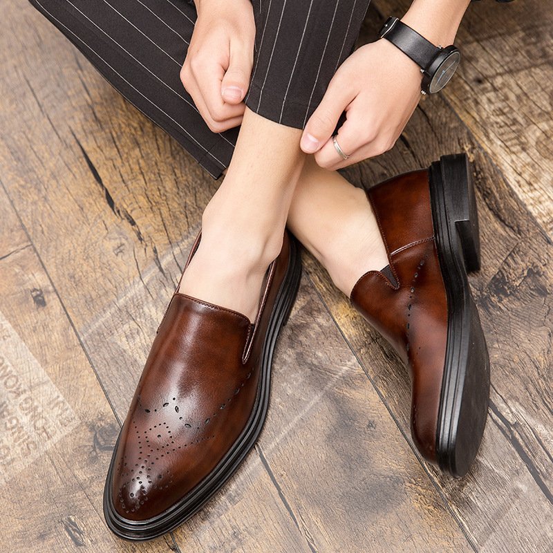 Big Size Men’s Leather Shoes Slip-On Loafers, Comfortable Soft Leather Business Casual Shoes Lightweight Breathable Formal Walking Footwear