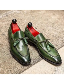 British-style Round-toe Mens PU Green Tassel Shoes